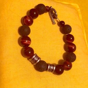 Tigers eye gemstone lava bead bracelet